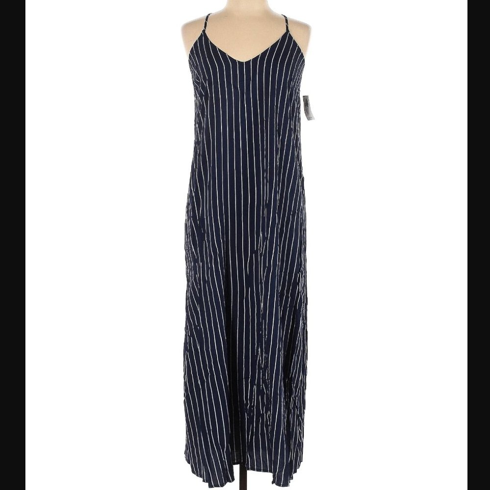 Old Navy Shift Spaghetti Strap V-Neck Midi Dress Navy White Stripe Size Small
